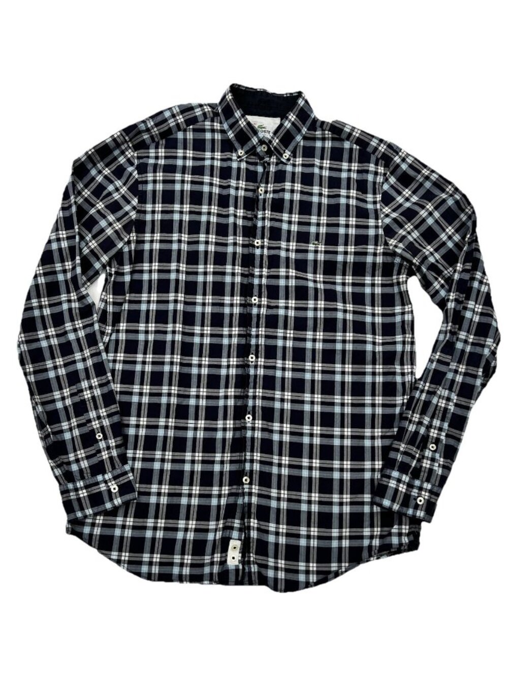 Lacoste Classic Fit Mens Size 40 Medium Blue Plaid Long Sleeve Button Down Shirt